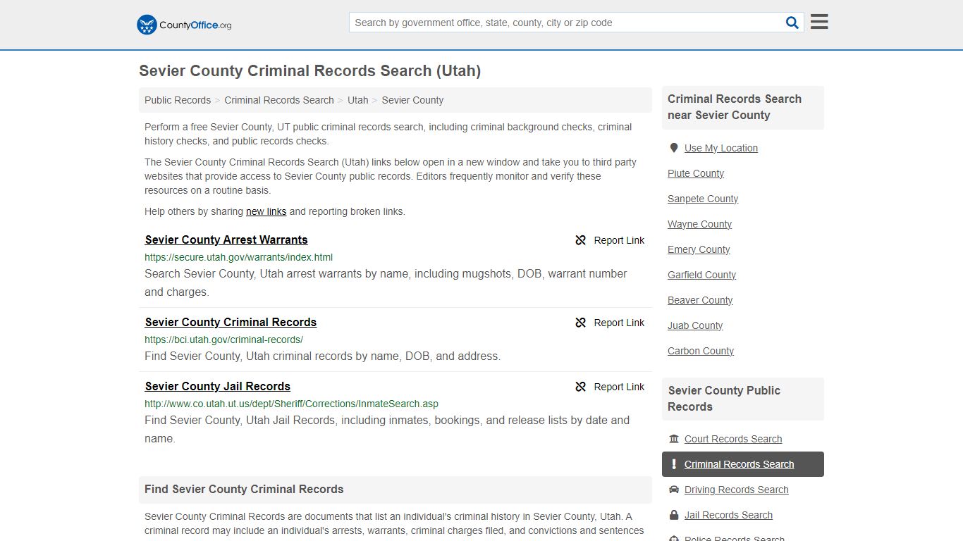 Sevier County Criminal Records Search (Utah) - County Office