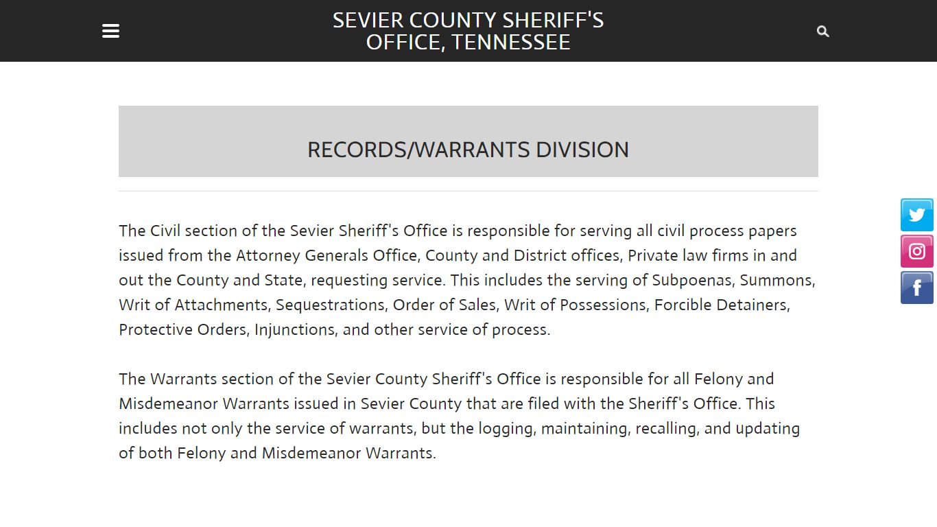 Records & Warrants - Sevier County Sheriff's Office, Tennessee