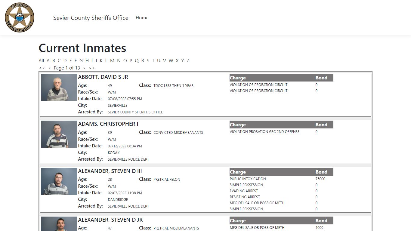 Inmates - ISOMS Portal - Sevier County, Tennessee